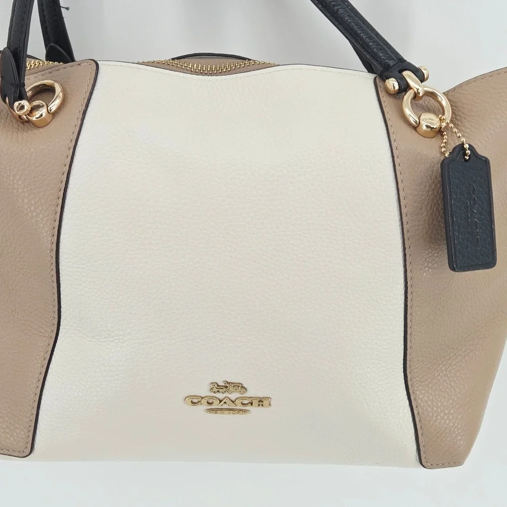 Coach Kacey Colorblock Pebble Leather Satchel Crossbody Bag C6841 Chalk Tan - Picture 4 of 16